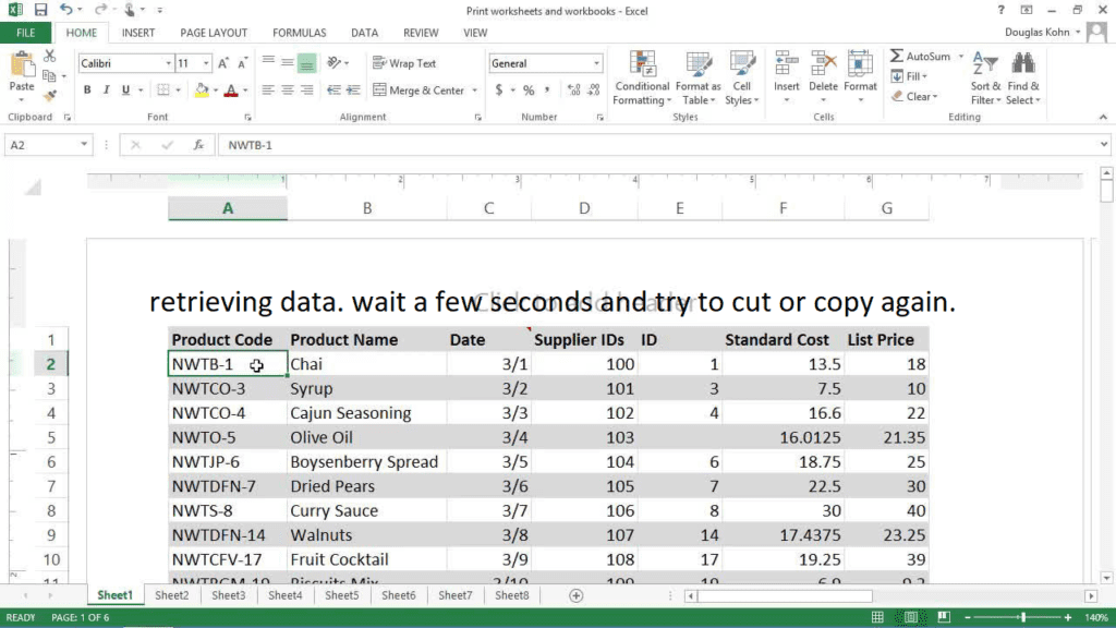 retrieving data. wait a few seconds and try to cut or copy again.